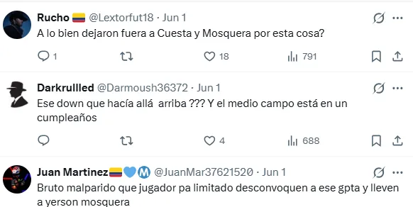 Reacciones de aficionados colombianos en redes sociales