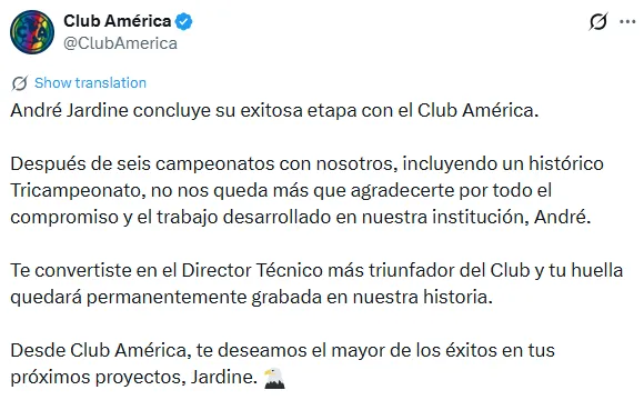 Comunicado del Club América