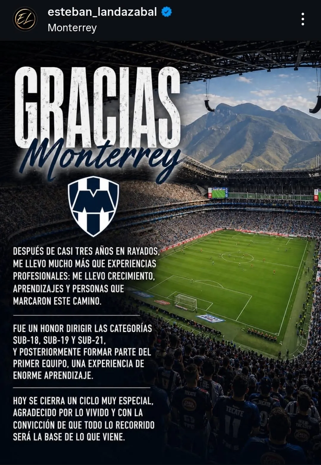 La despedida de Landazabal en Rayados. ¿A Cruz Azul Hidalgo? (@esteban_landazabal)
