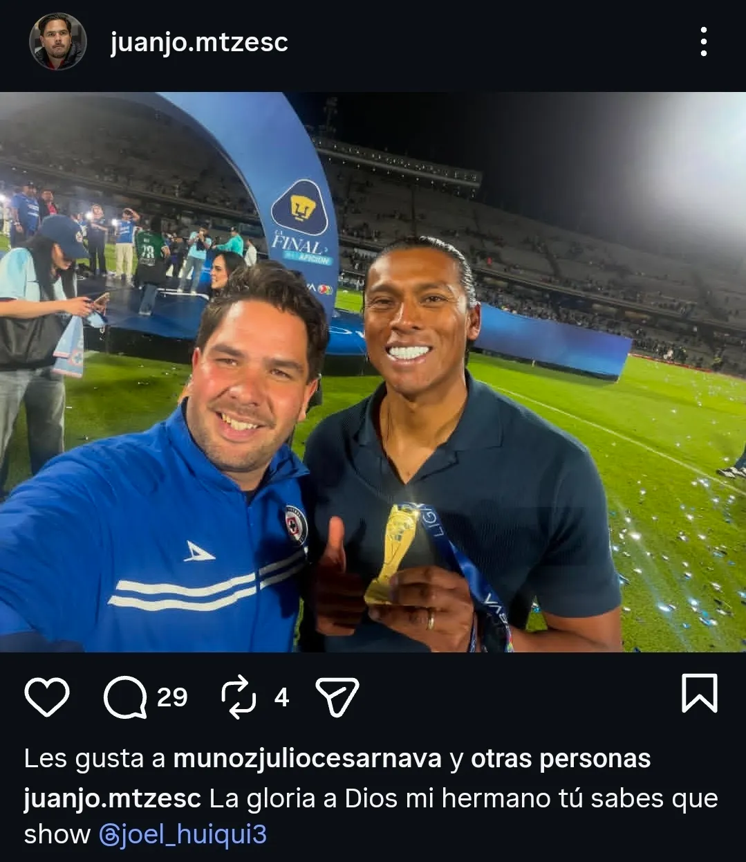El posteo de Juan José Martínez de Escobar el día del Cruz Azul campeón. (@juanjo.mtzesc)