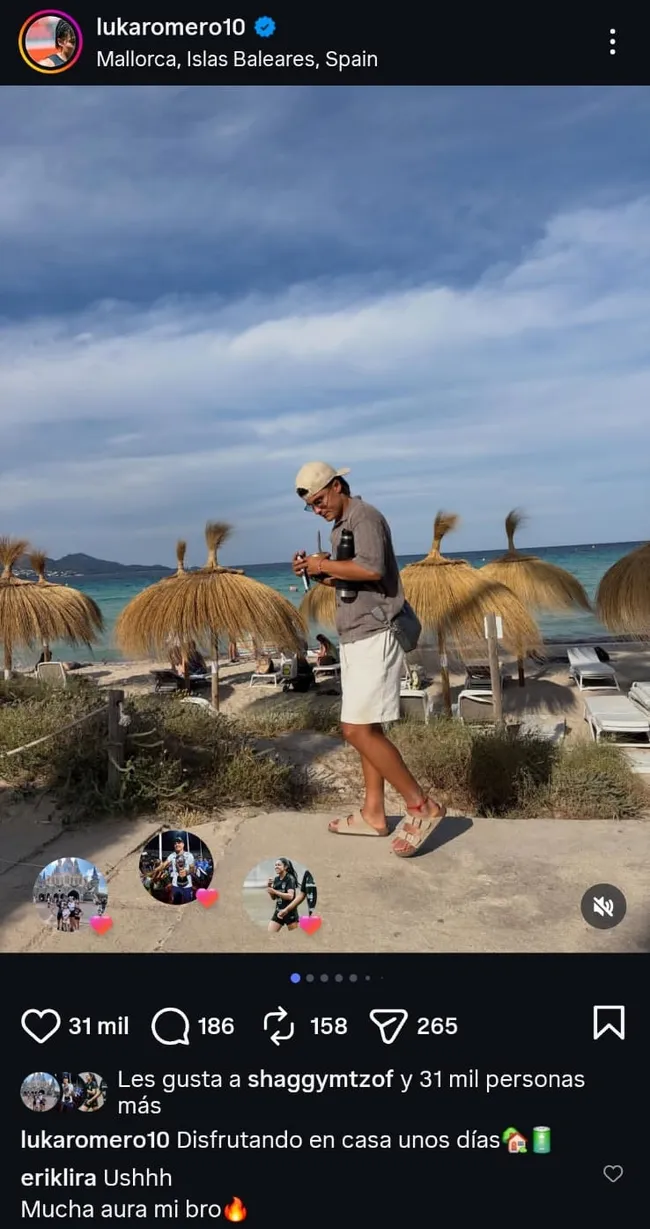 Luka Romero, de vacaciones en Mallorca. (@lukaromero10)