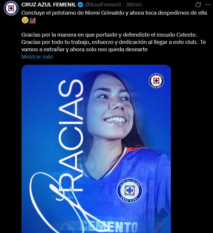 Niomi Grimaldo, otra baja en Cruz Azul. (@AzulFemenil)