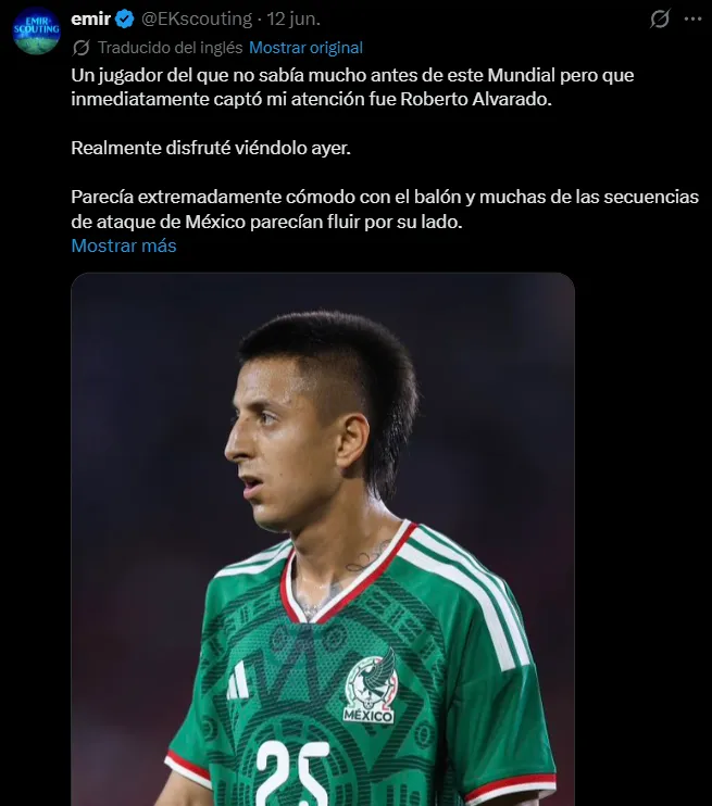 Visor alemán destacó al Piojo Alvarado. (@EKScouting)
