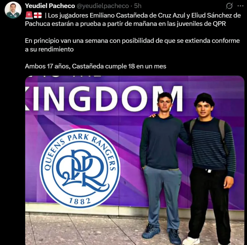 Emiliano Castañeda, de Cruz Azul, a prueba en el QPR. (@yeudielpacheco)