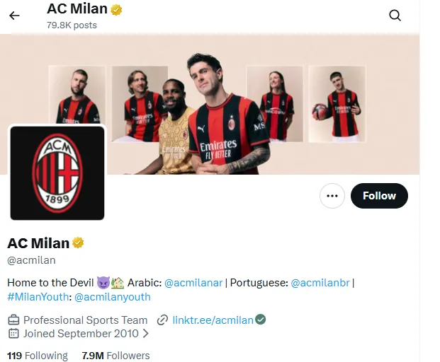 Perfil del AC Milan en X