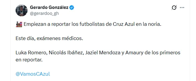 El reporte inicial de la pretemporada en Cruz Azul incluyó a 4 nombres (Twitter)
