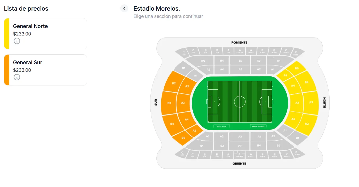 Precios de los boletos de Cruz Azul vs. Morelia. (Boletomóvil)