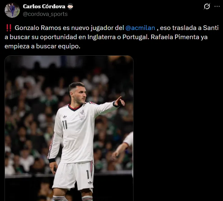 Según Carlos Córdova, Santi busca acomodo en Europa. (X)