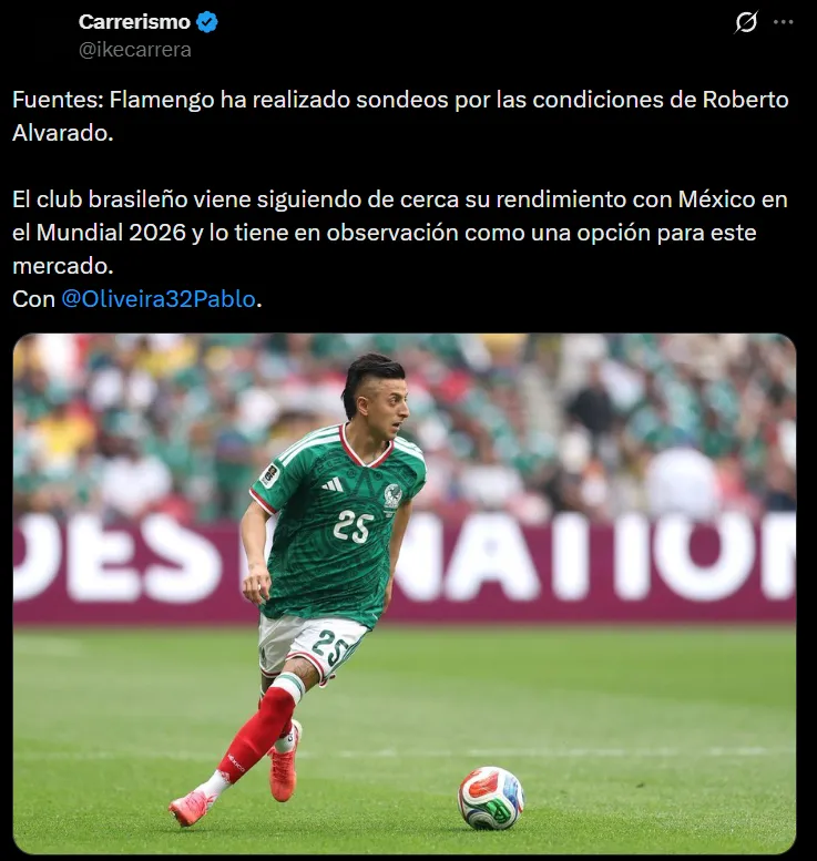 Piojo Alvarado vuelve a ser vinculado con Flamengo. (@carrerismo)