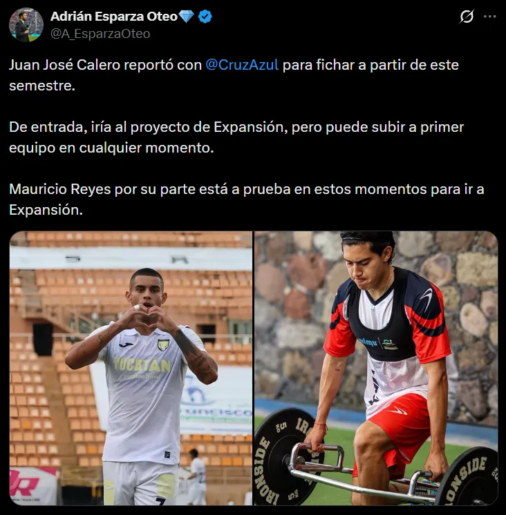 Mauricio Reyes y Juan José Calero, a prueba en Cruz Azul. (@A_EsparzaOteo)