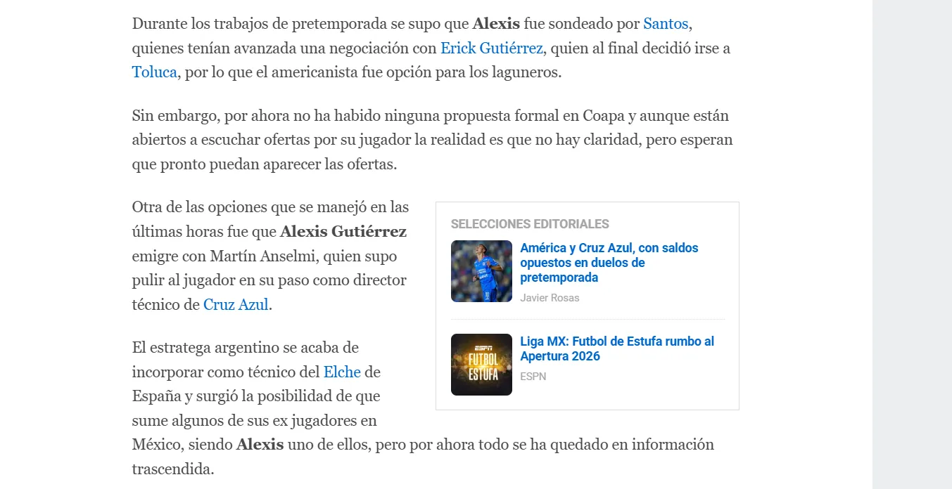 Anselmi podría llevarse a Alexis Gutiérrez consigo a España (Fuente: ESPN)