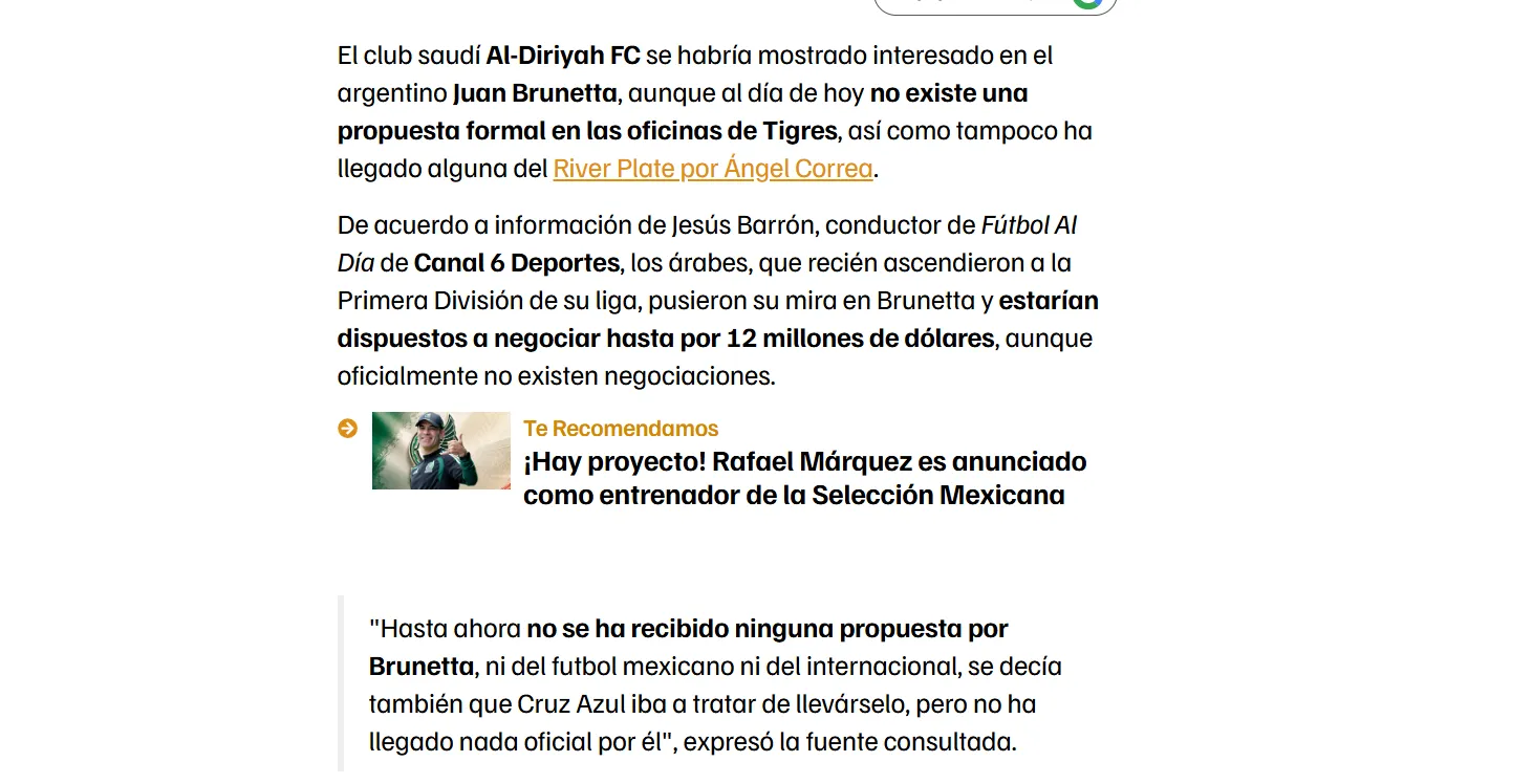 Desde Arabia también irían por el fichaje de Juan Brunetta. (Fuente: Mediotiempo)