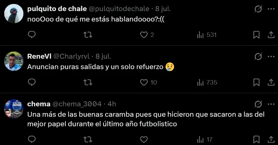Reacción de aficionados a la salida de Michaela Abam. (X)