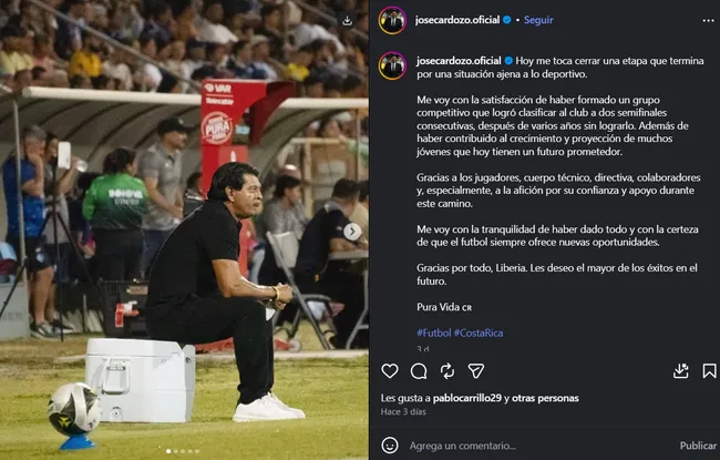 Saturnino Cardozo se despidió de Municipal Liberia. (@josecardozo.oficial)