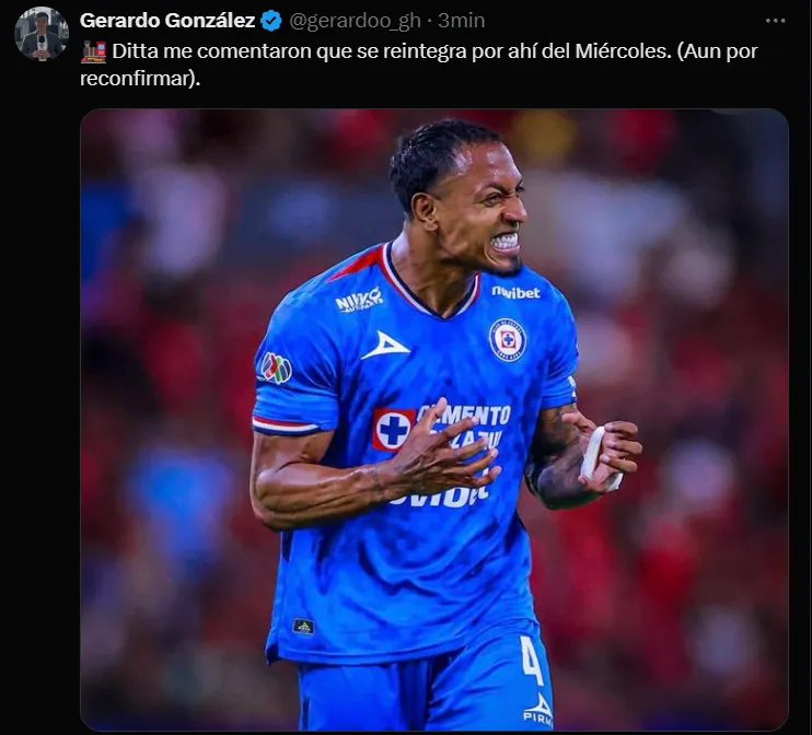 Willer Ditta también se reintegrará con Cruz Azul. (@gerardoo_gh)