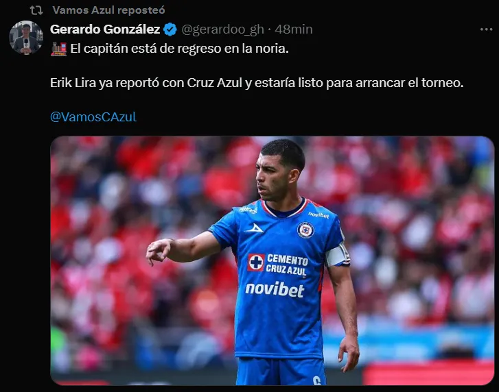 Erik Lira estaría listo para iniciar el Apertura 2026. (@gerardoo_gh)