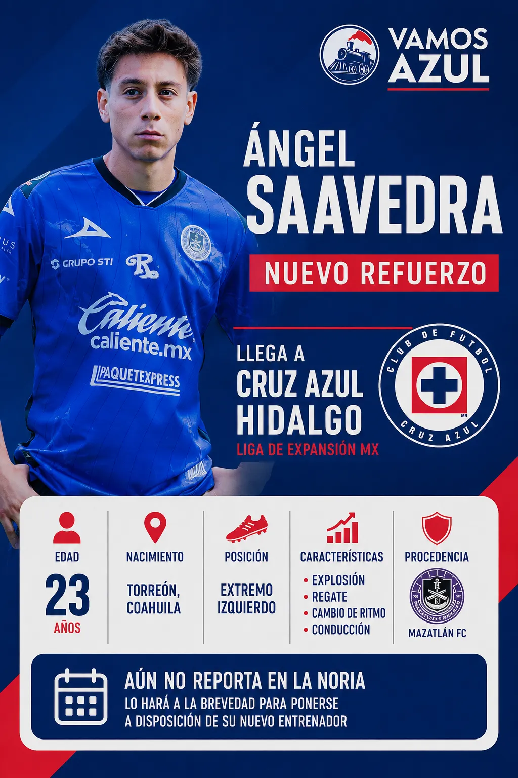 Infografía del nuevo joven que llegaría a Cruz Azul. (Especial Vamos Azul)