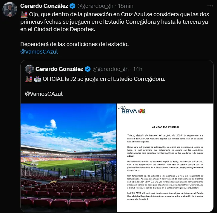 Cruz Azul podría jugar dos fechas en Querétaro. (@gerardoo_gh)