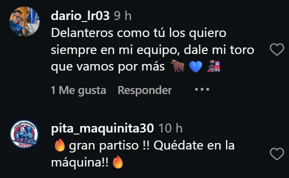Comentarios de la afición en el IG del Toro Fernández.