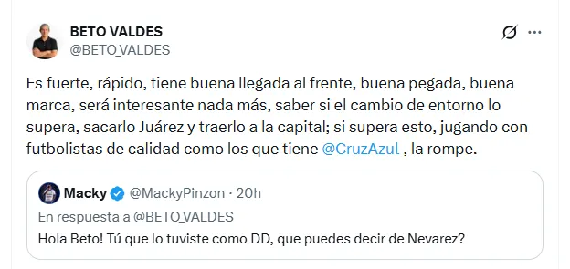 La opinión de Humberto Valdés, que tuvo a Nevárez en su paso como director deportivo de Juárez. (Twitter)