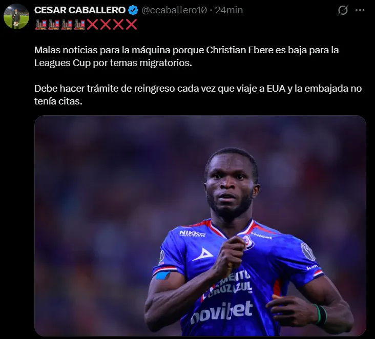César Caballero informa sobre la baja de Christian Ebere. (X)