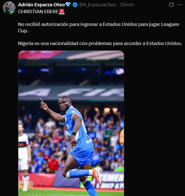 Esparza Oteo informa sobre la baja de Christian Ebere. (X)
