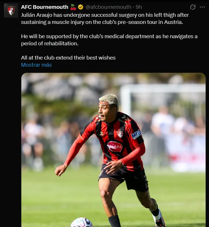 Comunicado del Bournemouth por Julián Araujo. (@afcbournemouth)