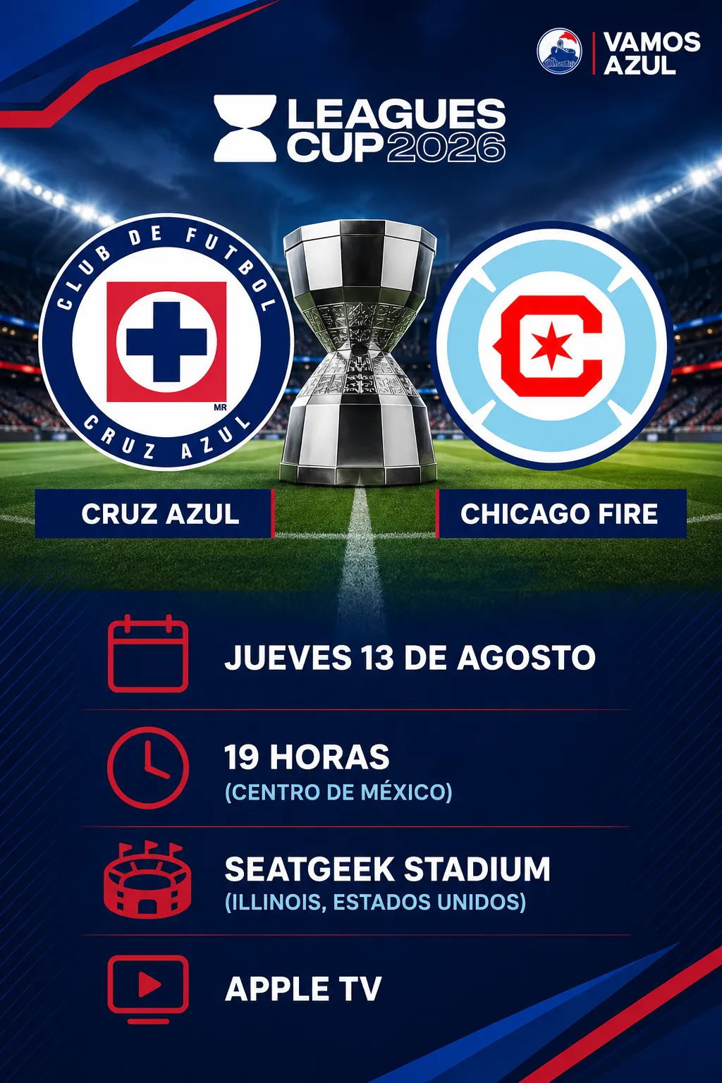 Cruz Azul cierra la fase uno de Leagues Cup ante Chicafo Fire. (Vamos Azul / ChatGPT)