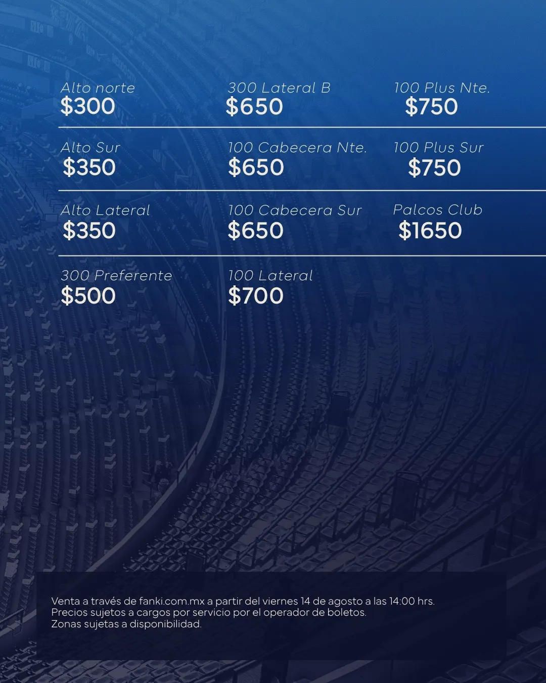 Precios de los boletos para Cruz Azul vs. Atlas. (@CruzAzul)