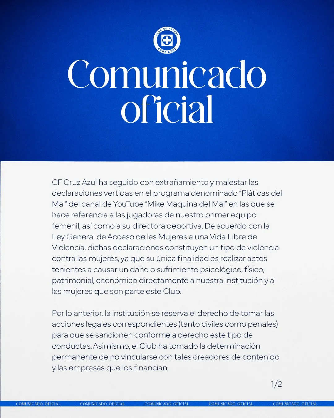 Comunicado de Cruz Azul tras la polémica con Mike Maquina del Mal.