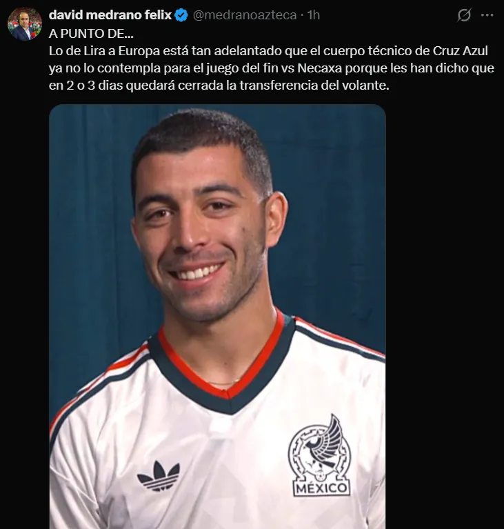 Según Medrano, Lira ya no será contemplado en Cruz Azul. (X)