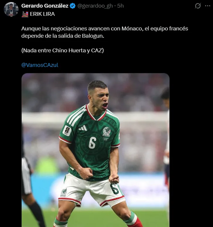 Erik Lira, entre el Mónaco y la salida de Balogun. (X @Gerardoo_gh)