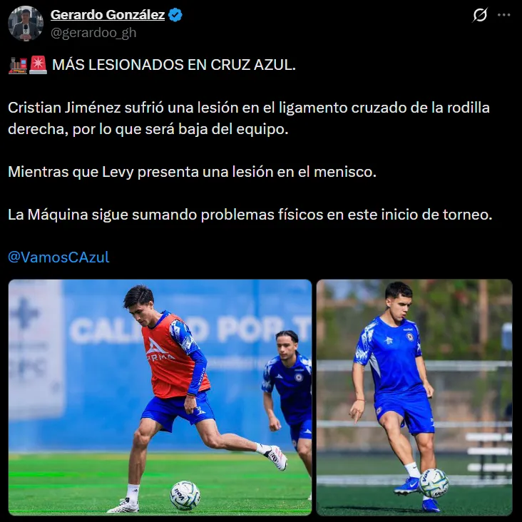 Se confirman dos nuevas lesiones en Cruz Azul. (@gerardoo_gh)