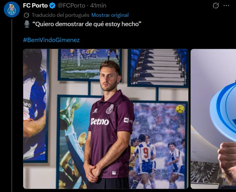 Santi Giménez fue presentado como refuerzo de Porto. (Oficial Porto)