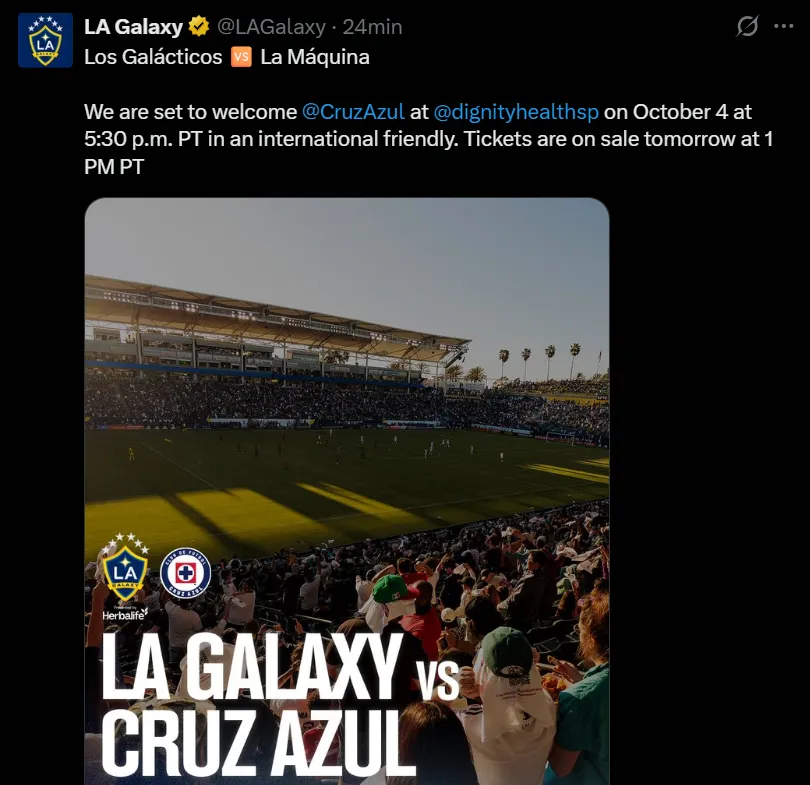 Cruz Azul y Galaxy se enfrentarán en California. (@LAGalaxy)