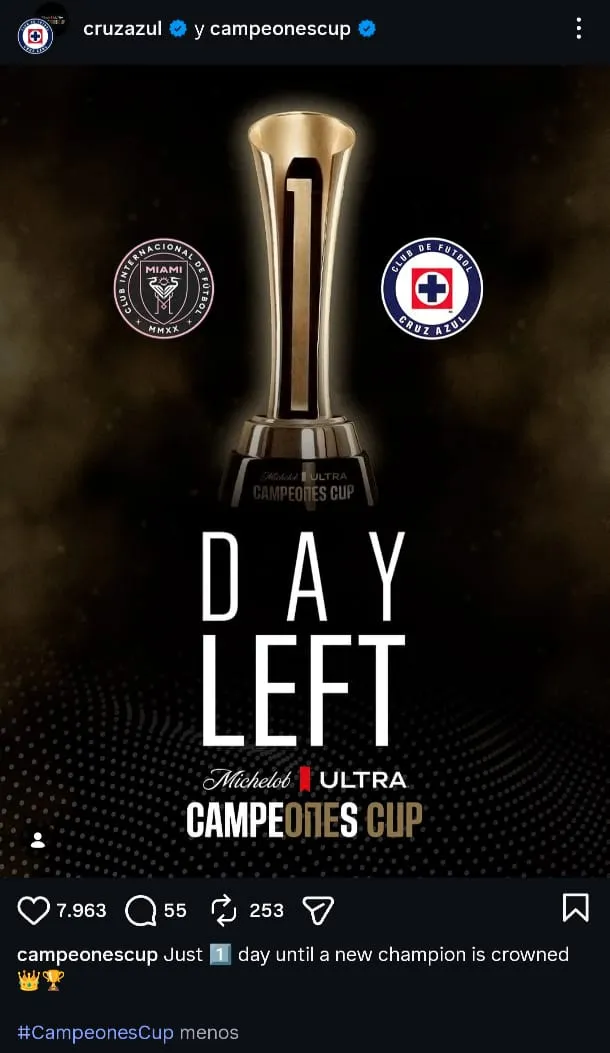 Campeones Cup “confirma” el Cruz Azul vs. Inter Miami. (@campeonescup)