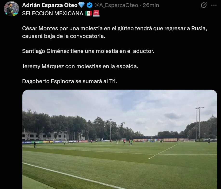 Problemas físicos en la Selección Mexicana. (X @A_EsparzaOteo)