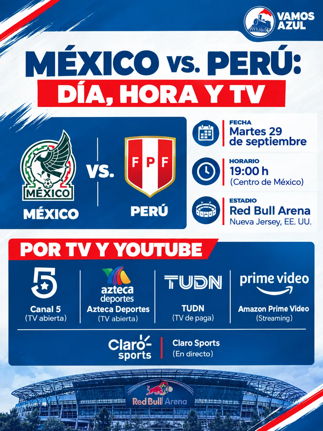 Día, hora y TV de México vs. Perú. (Especial Vamos Azul)