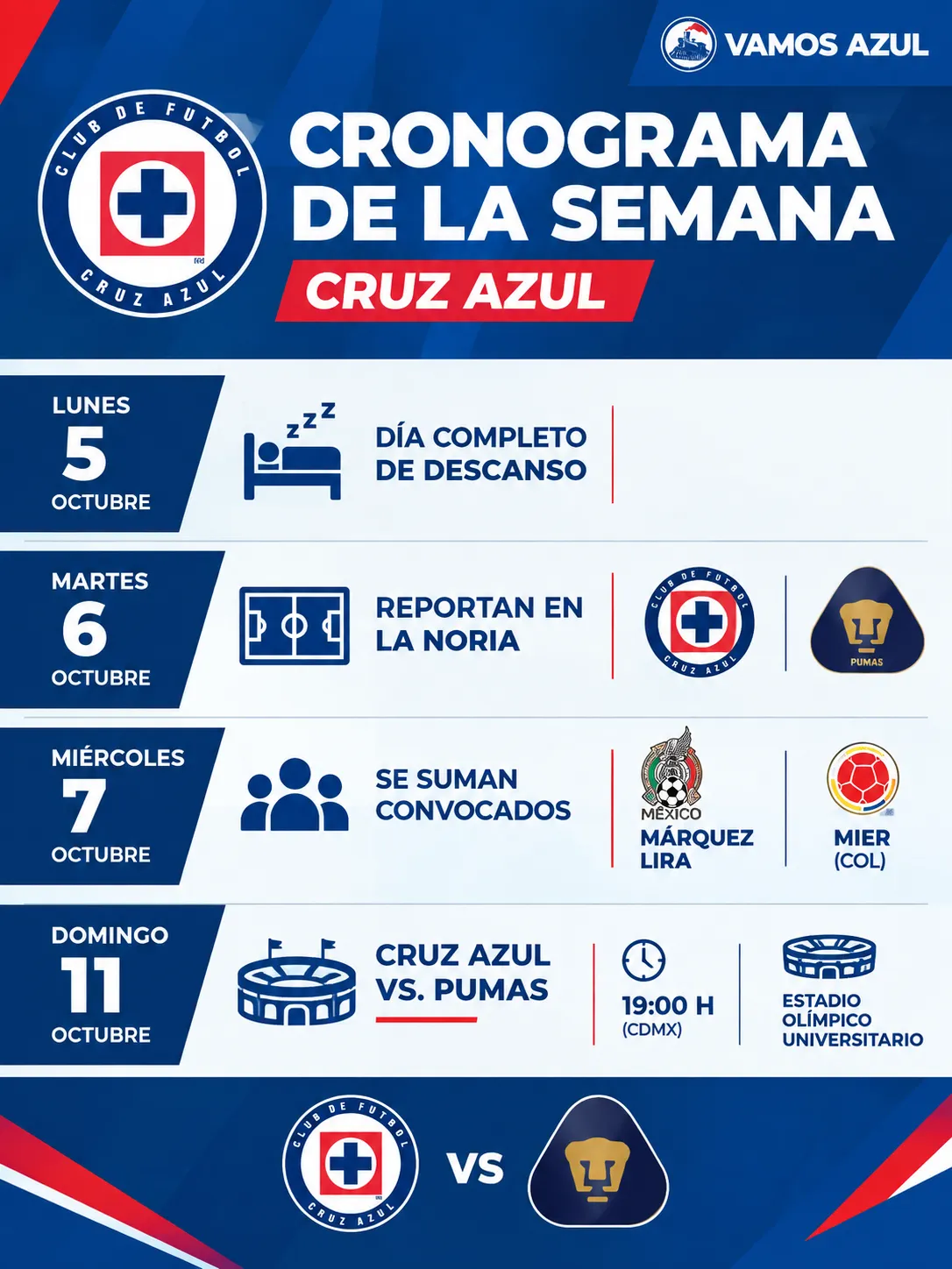 Cronograma de Cruz Azul esta semana. (Especial Vamos Azul)