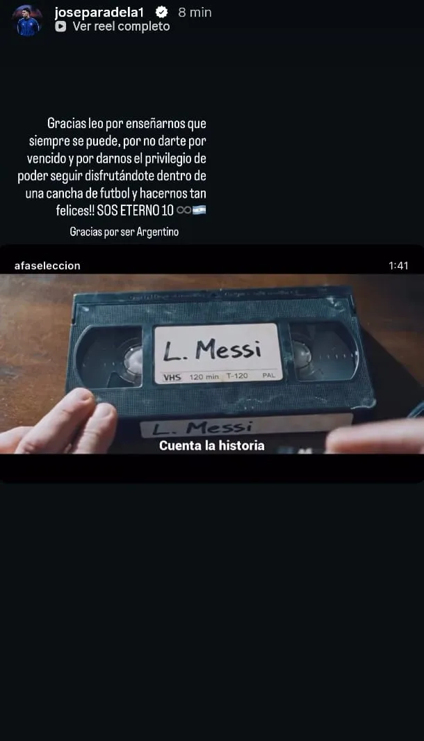 La storie de Paradela para Messi en Instagram.