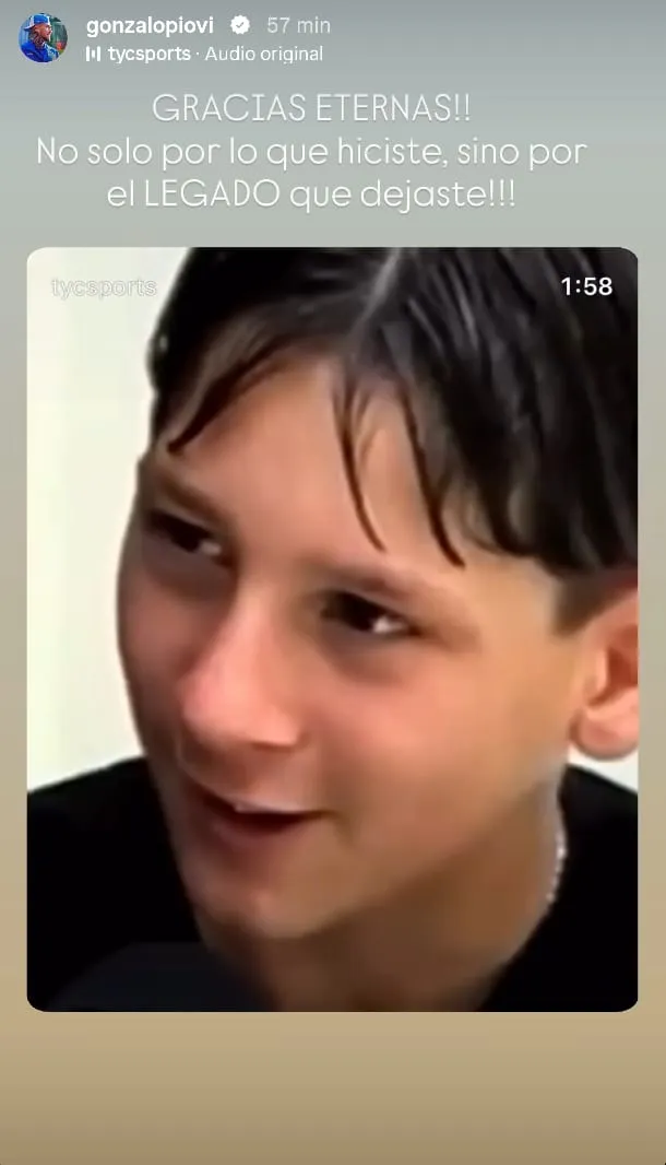 La storie de Piovi para Messi en Instagram.