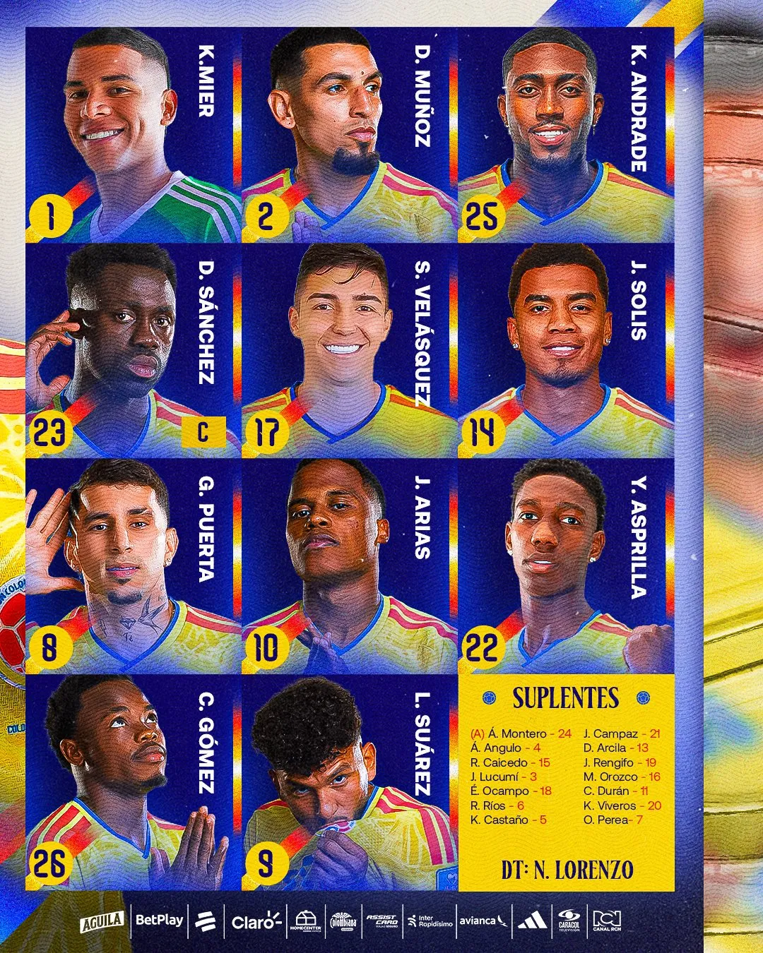 Alineación de Colombia con Kevin Mier. (Prensa Colombia)
