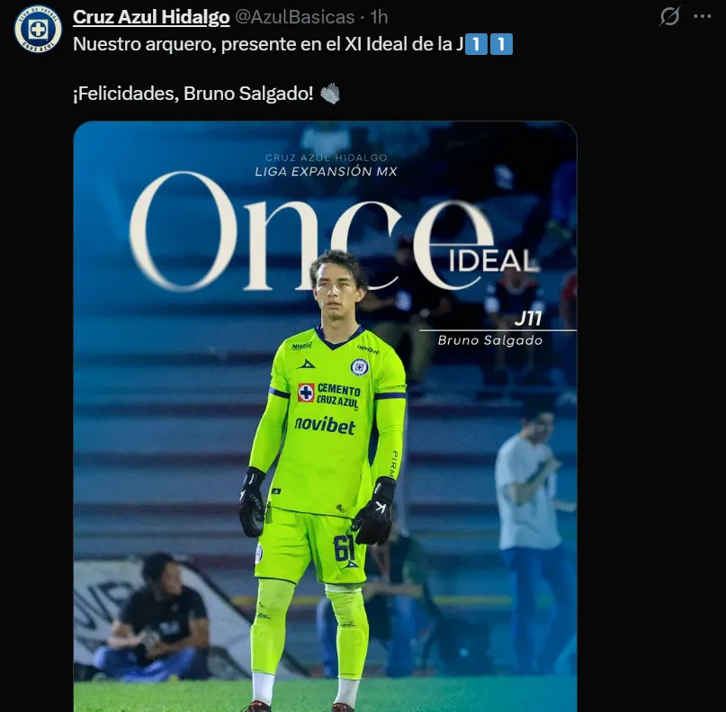 Bruno Salgado, en el once ideal de la jornada 11 de la Liga de Expansión. (@azulbasicas)