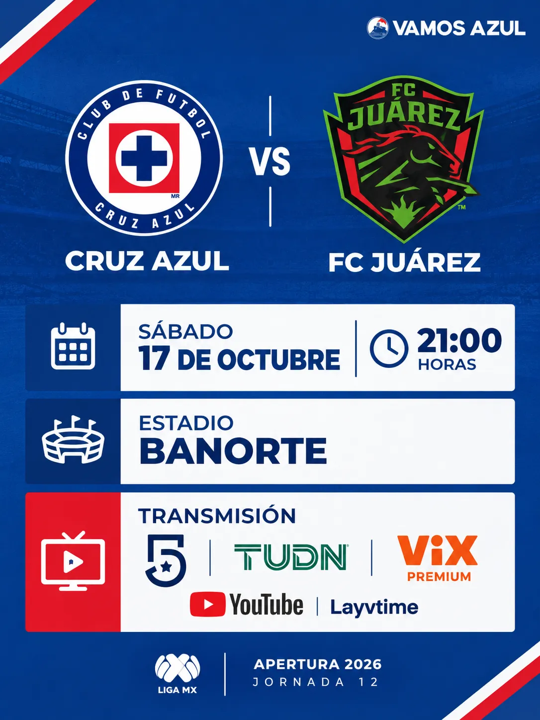 Día, hora y TV de Cruz Azul vs. FC Juárez. (Vamos Azul Especial)