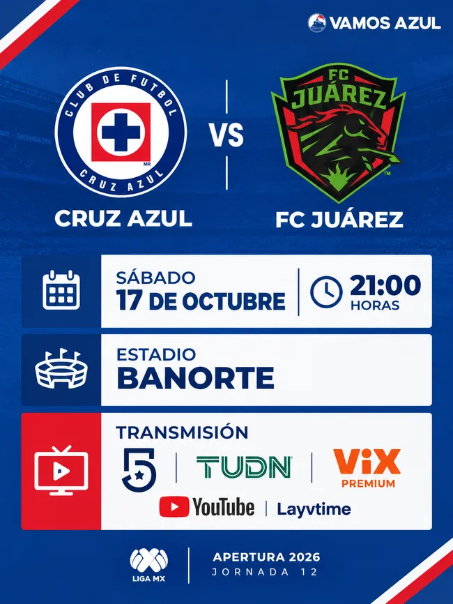 Fecha, horario, estadio y TV de Cruz Azul vs. Juárez. (Especial Vamos Azul)