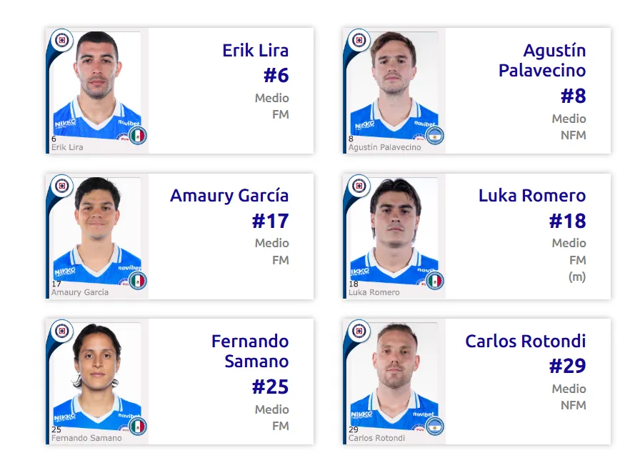 Sámano, registrado en Cruz Azul para el Apertura 2026. (Liga MX Oficial)