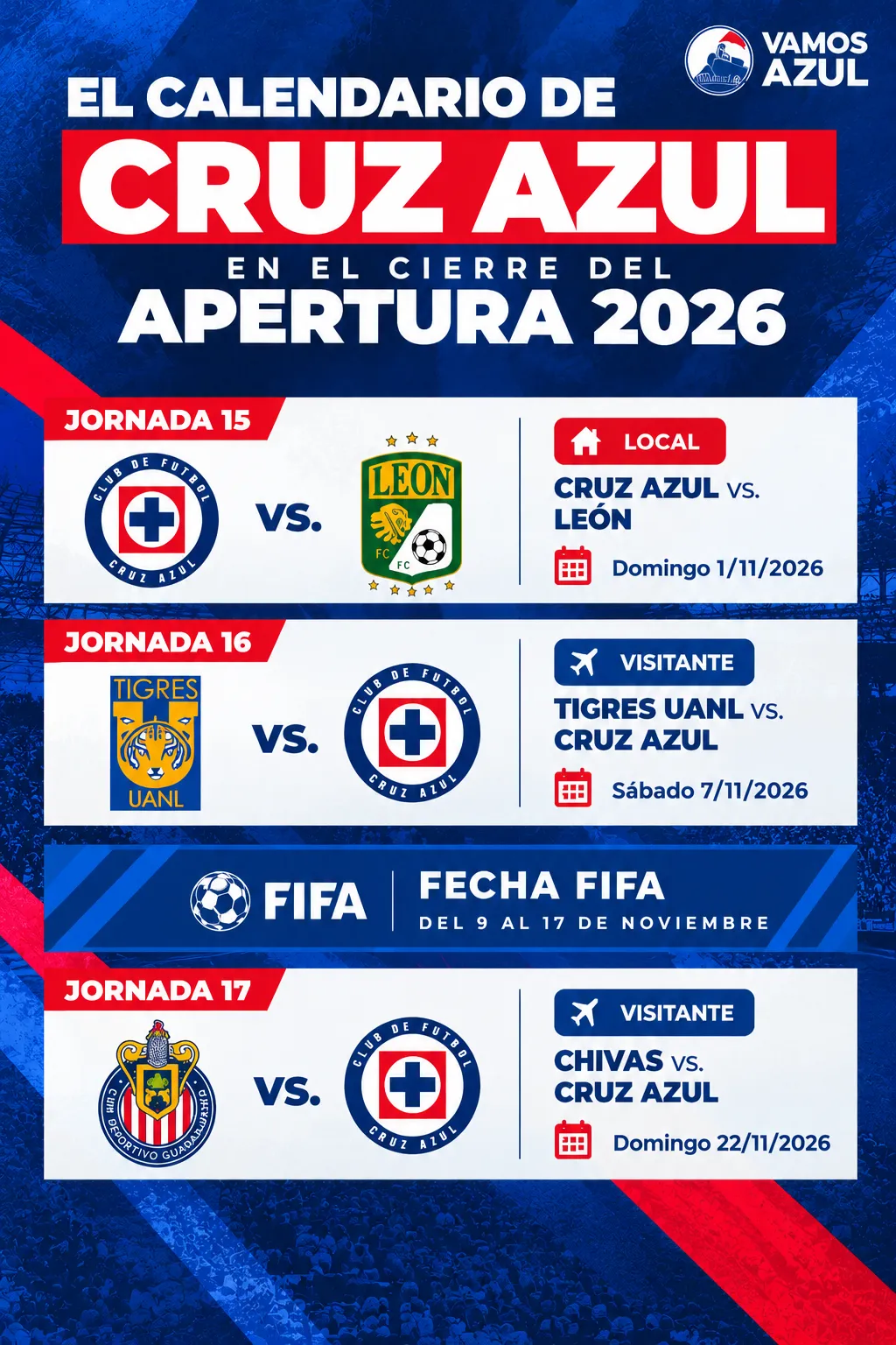 El calendario que le queda a Cruz Azul en el cierre de la fase regular de Liga MX. (Vamos Azul / ChatGPT)