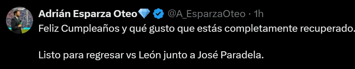 Paradela, listo para regresar vs. León. (@A_EsparzaOteo)