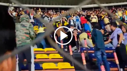 Parte de la afición del América, enfrentada a puño abierto en gradas.