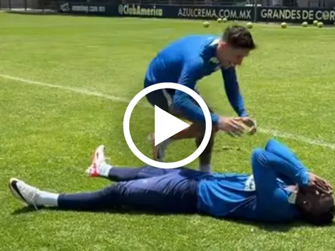 Julián Quiñones deja una graciosa caída en entrenamiento previo al juego ante Toluca